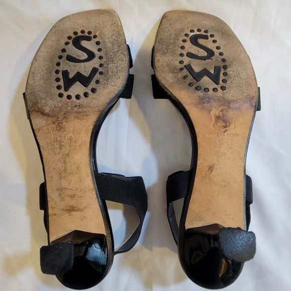 Stuart Weitzman Black Strappy Elastic Low Heel Slingback Sandals Size 7M Nice! - Picture 6 of 6